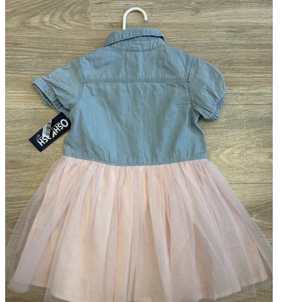 OshKosh Bgosh Toddler Girls Chambray and Pink Tulle Tutu Dress 2T NWT